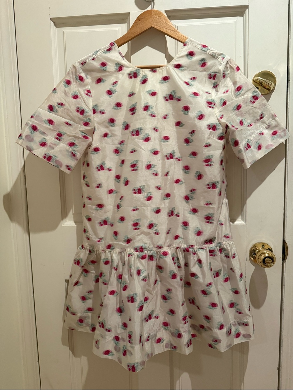 GANNI White Floral Drop-Waist Dress - Pink Accent